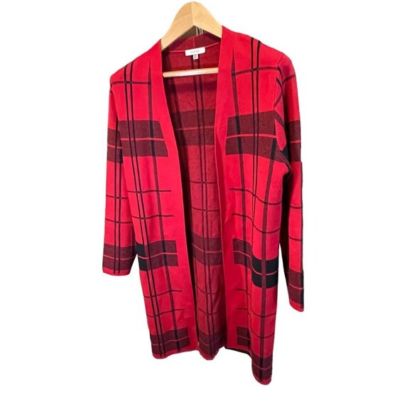 Sioni Red Black Checked Knit Long Sleeved Open Cardigan Sz M - Picture 3 of 11